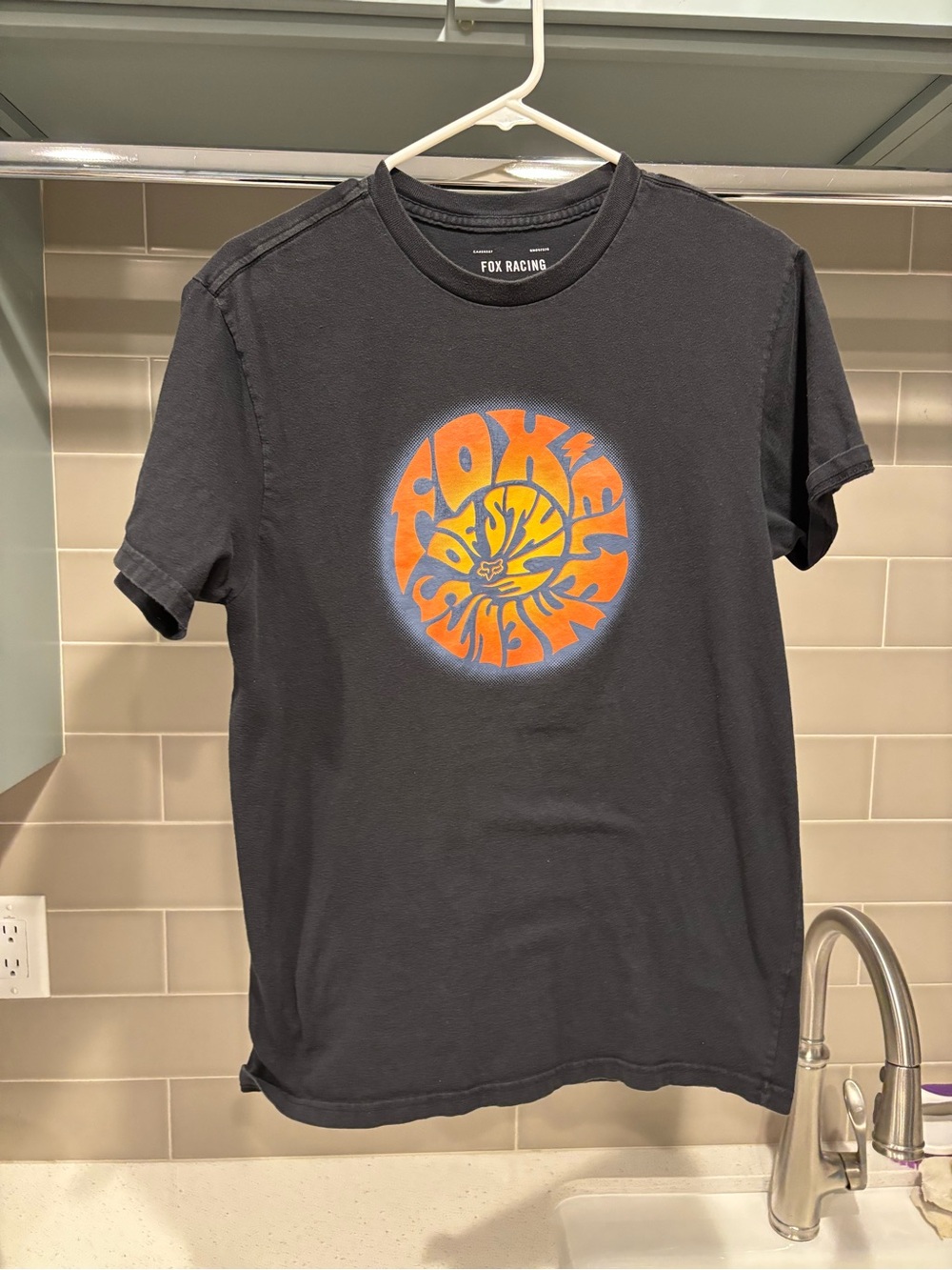 Y2K Fox Racing Elements of Style Black and Orange Graphic Tee Size M